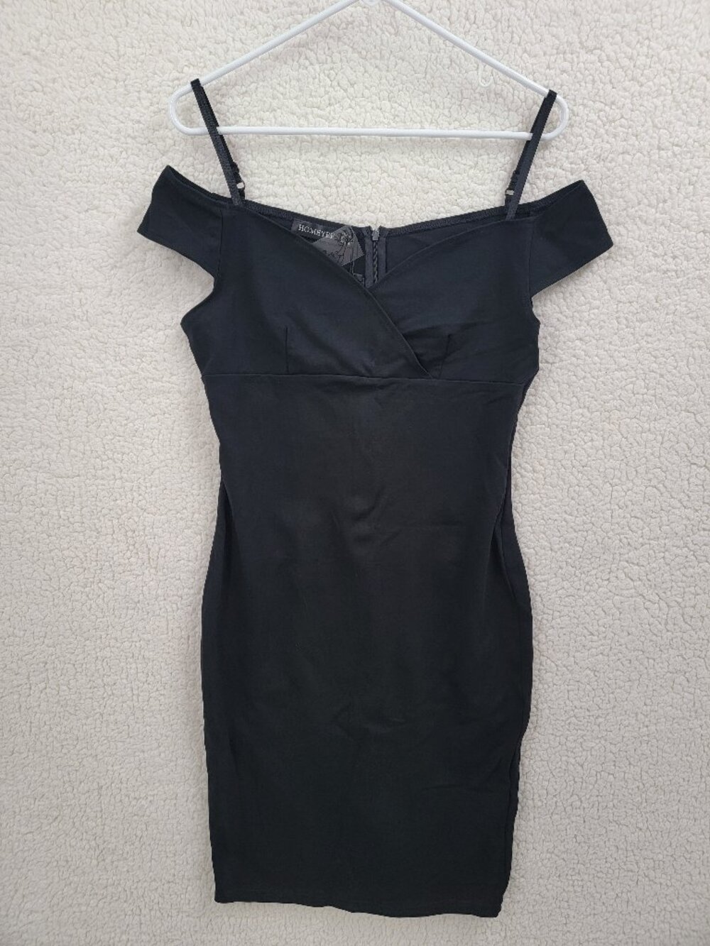 HOMEYEE Vintage Strappy Off-Shoulder Bodycon Dress Black Size L Sweetheart Neck